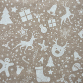 Icônes de Noël Fond beige 80 % coton 20 % polyester 140 cm de large Tissu imprimé numériquement Crafty Cottons Idéal pour l'artisanat, la couture, le matelassage, les fanions, le patchwork